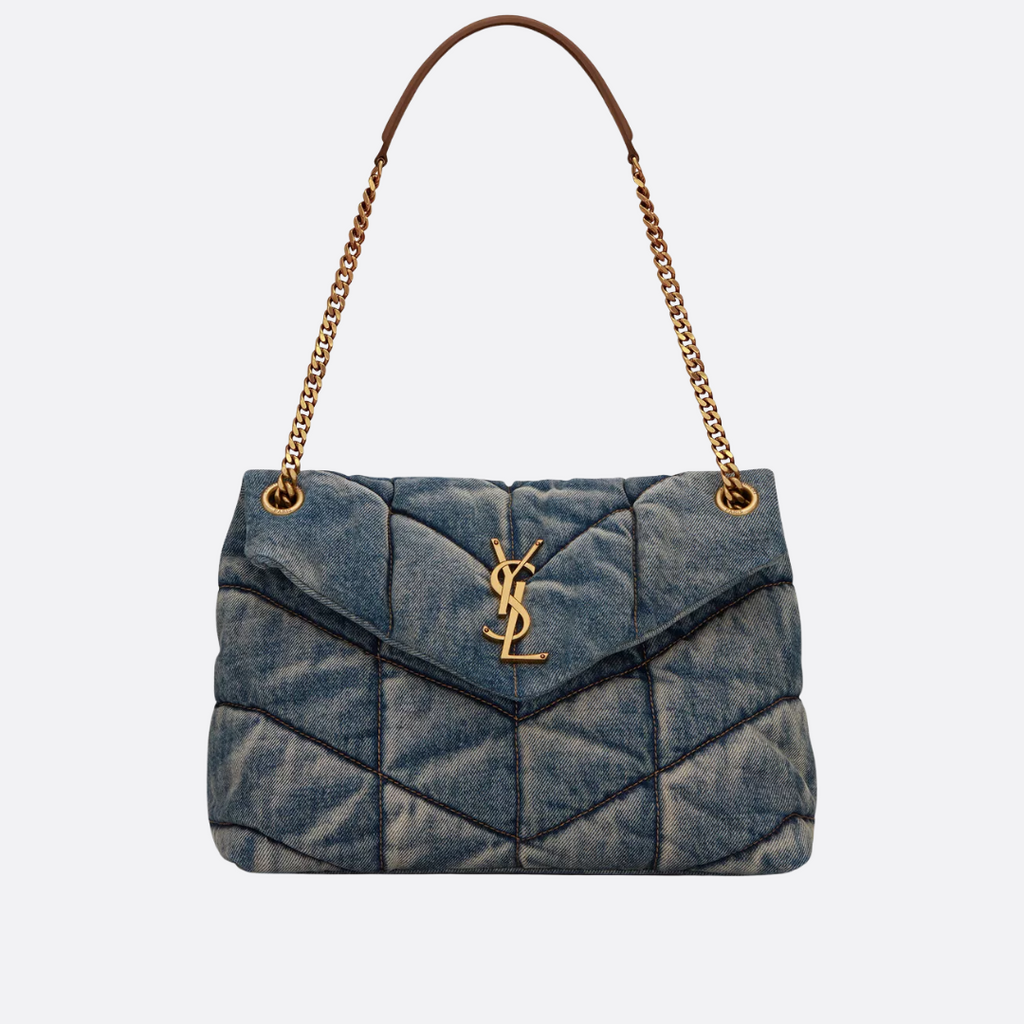 SAINT LAURENT LOULOU PUFFER BAG MADE OF QUILTED VINTAGE DENIM
