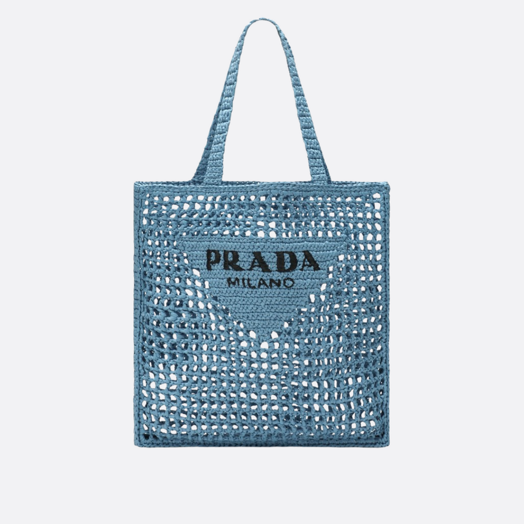 PRADA RAFFIA BAG WITH WOVEN LOGO IN BLUE