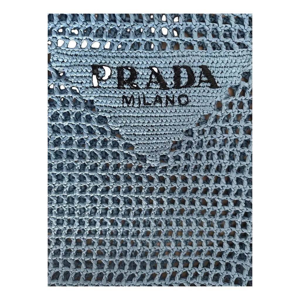 PRADA RAFFIA BAG WITH WOVEN LOGO IN BLUE